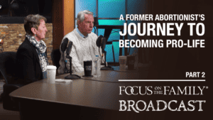Dr. Anthony and Mrs. Cecelia Levatino being interviewed in the Focus on the Family radio broadcast studio