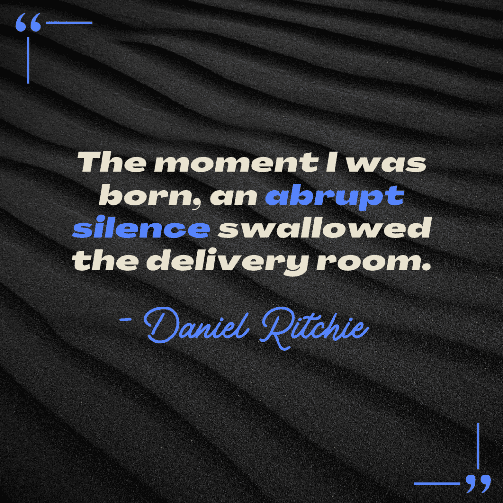 Image of black sand and quote from doctor asking question in story of daniel ritchie