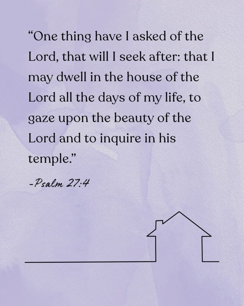 "End of life Planning | Christian Perspective" graphic with outline of a house and Psalm 27:4 against a purple, watercolor background.